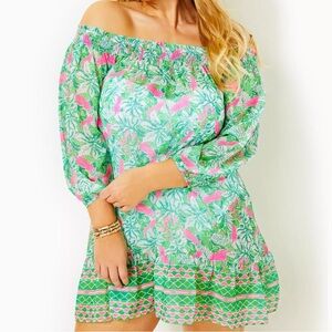 Lilly Pulitzer Maribeth Cover-Up Off The Shoulder Semi Sheer Dress Size Small